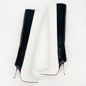 Christian Louboutin Astrilarge Black White Two Tone Tall Knee High Boots EU 36.5